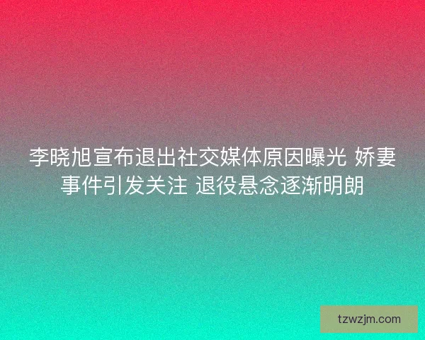 李晓旭宣布退出社交媒体原因曝光 娇妻事件引发关注 退役悬念逐渐明朗